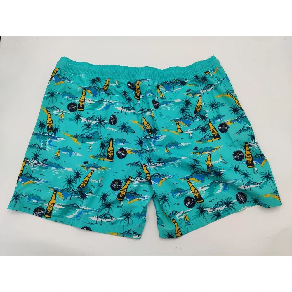 Corona‎ Extra Mens Swim Trunks Turquoise Tropical Beer Print Board Shorts 2XL